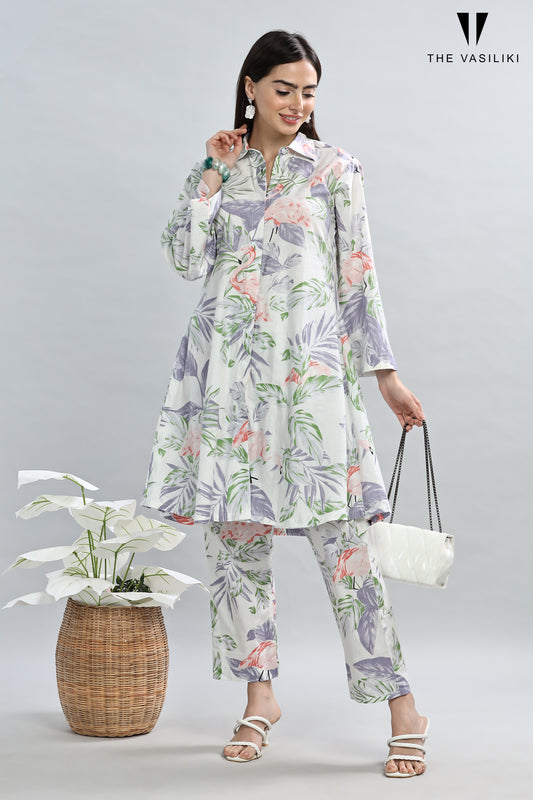 Printed White Co - ord Set