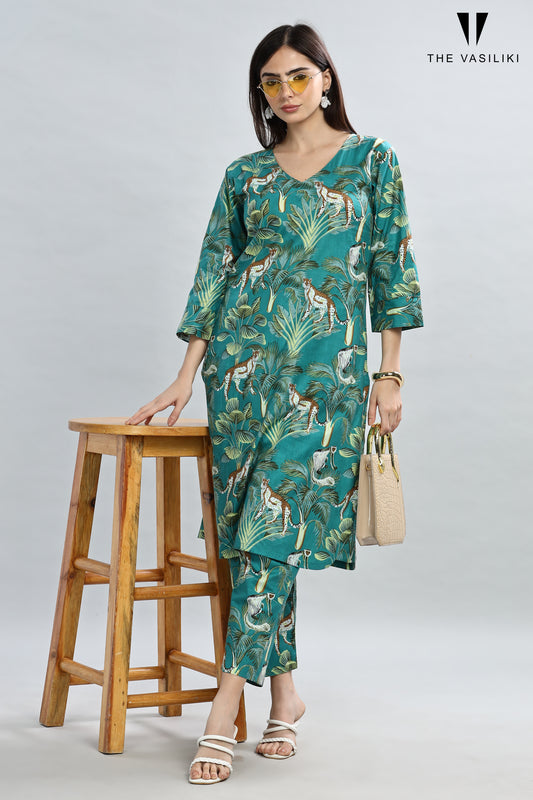 Printed Green kurta Set
