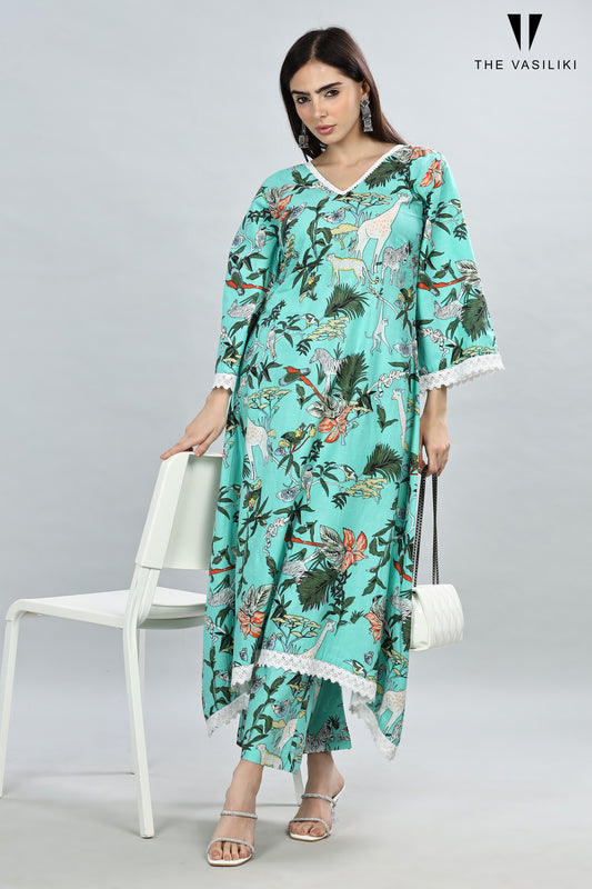 Printed Green kurta Set