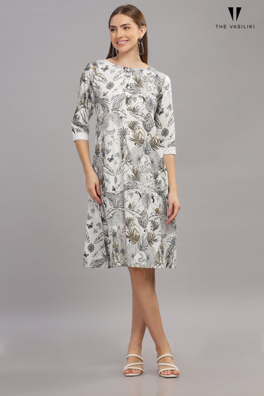 Printed White Dress