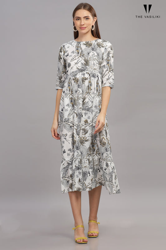 Printed White Dress
