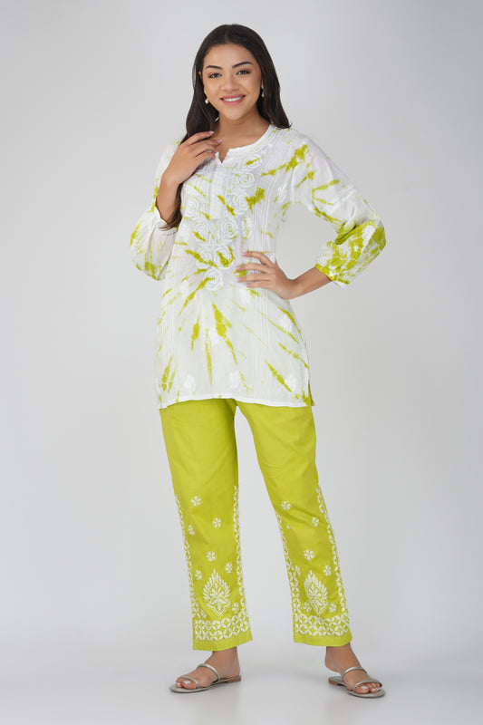 Green Tie - Dye Cotton Embroidered Co-ord Set