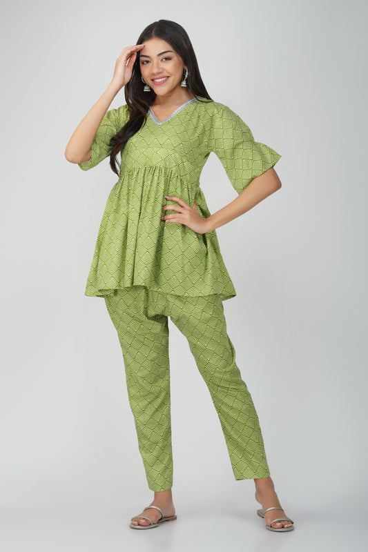 Green Printed Cotton Co-ord Set