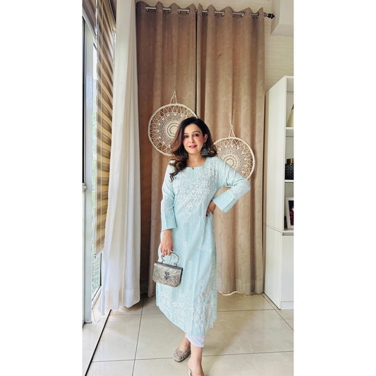 Sea Green Cotton Chikankari kurti