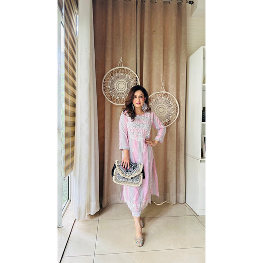 Pink with Grey Chikankari Kurti