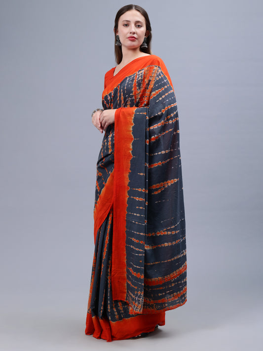 Red Tie-Dye Printed Malmal Cotton Saree