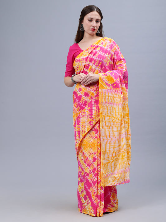 Pink Printed Malmal Cotton Saree