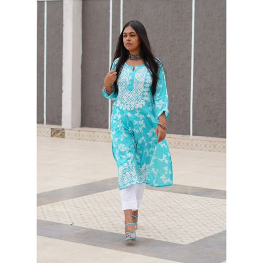 Blue Mulmul Cotton Chikankari Kurta