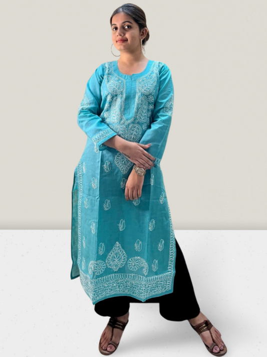 Blue Cotton Chikankari Kurti