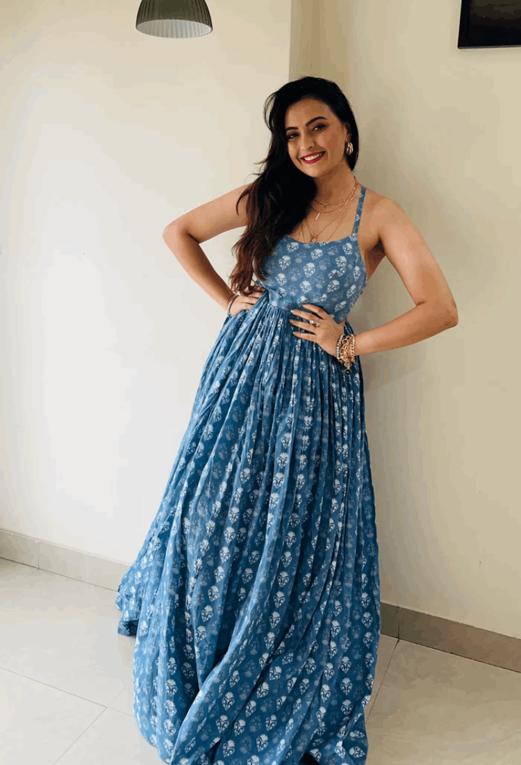 Criss Cross Backless Blue Dress