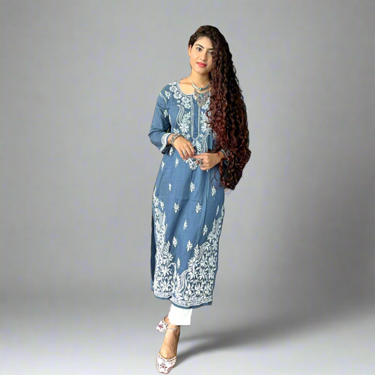 Grey Cotton Chikankari Kurta