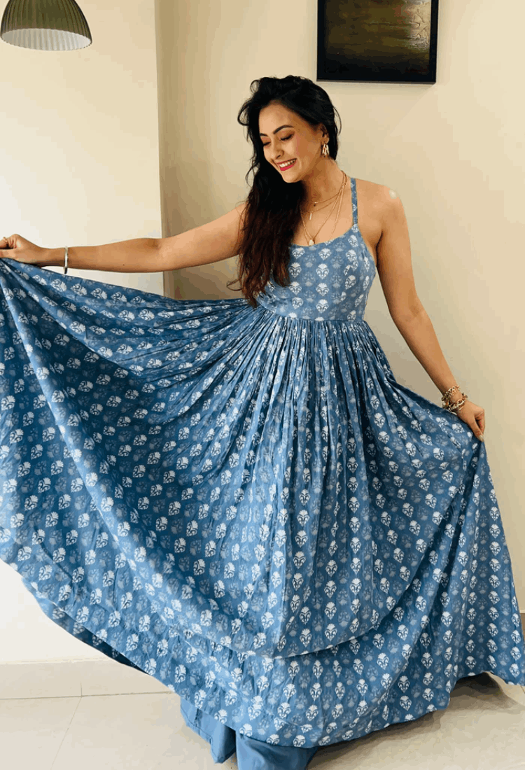 Criss Cross Backless Blue Dress