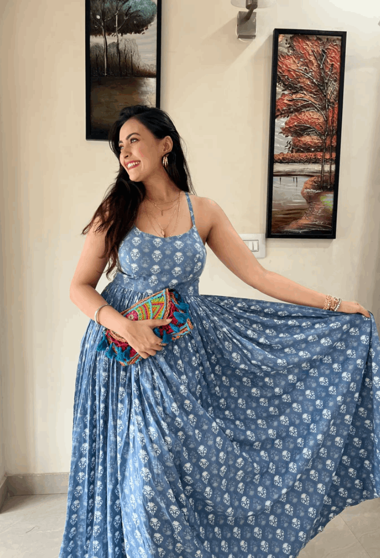 Criss Cross Backless Blue Dress