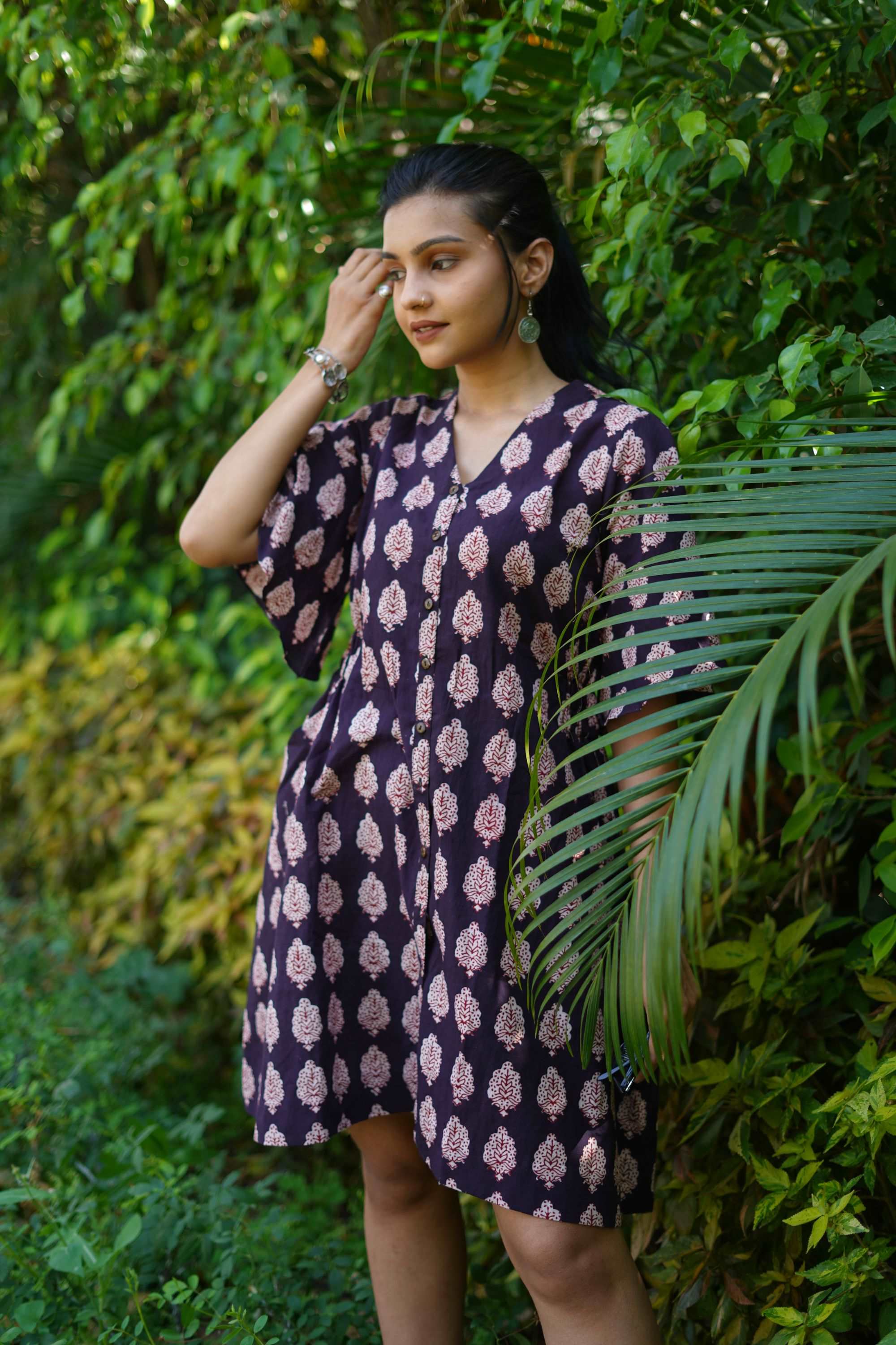 Cotton Blue Baggy Dress With Bagh Hand-Block Print