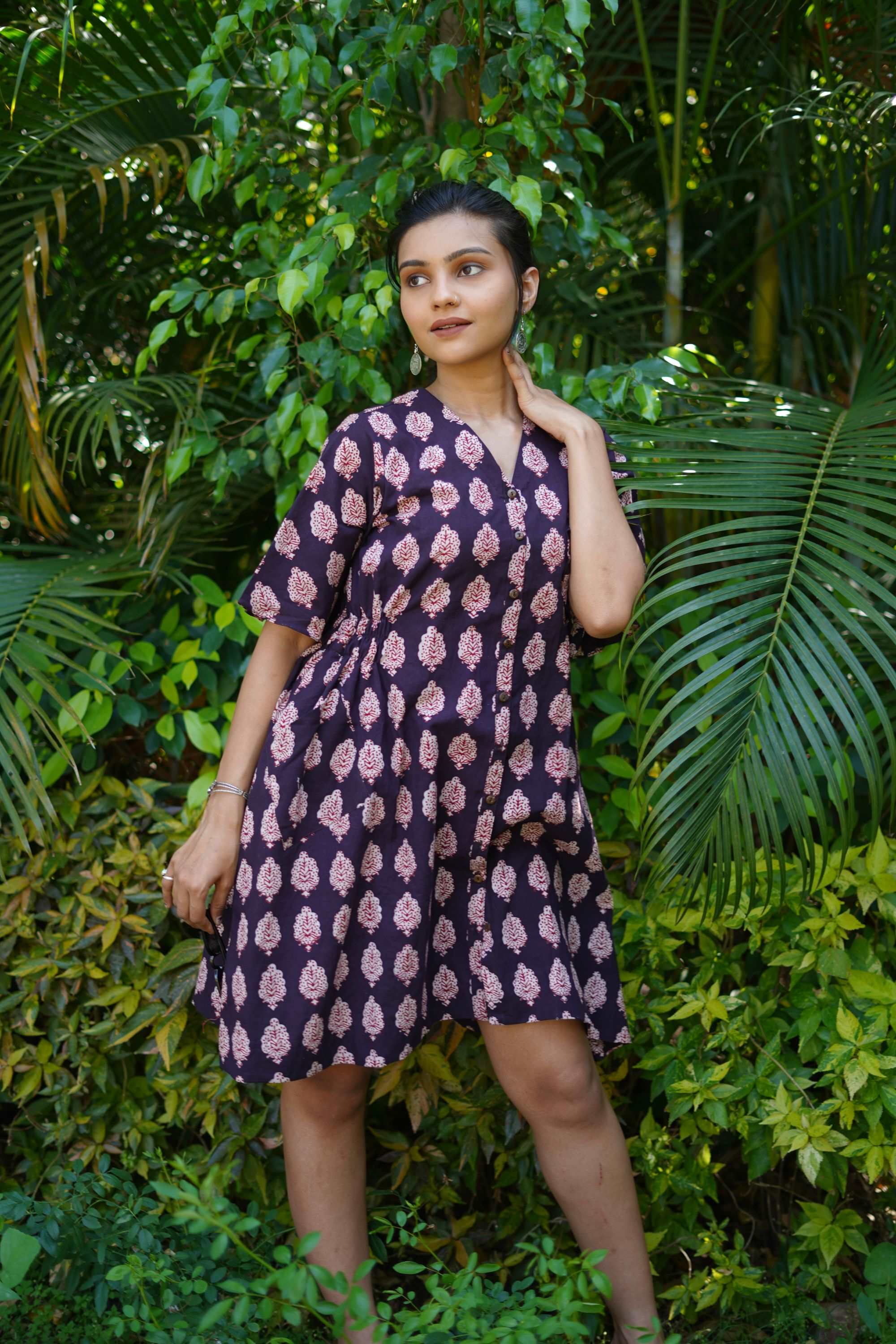 Cotton Blue Baggy Dress With Bagh Hand-Block Print