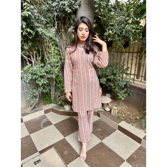 White & Pecan Brown Suit Set