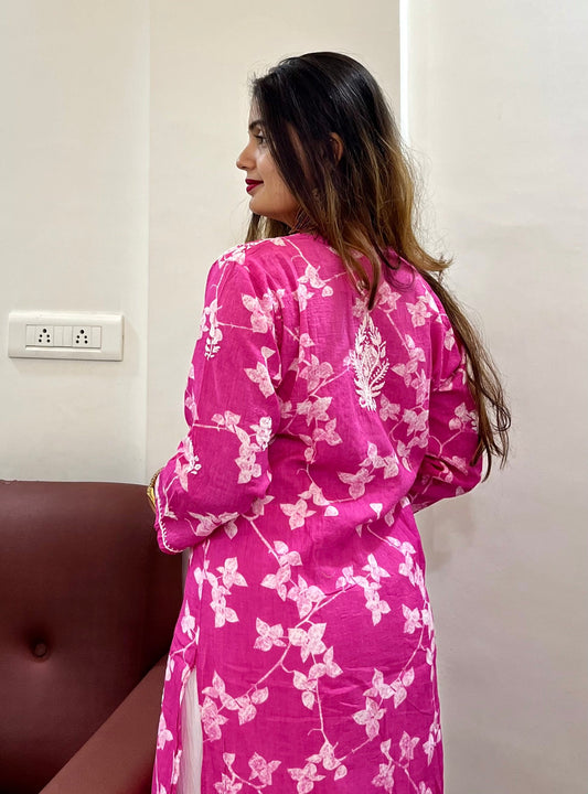 Pink Mulmul Cotton Chikankari Kurta