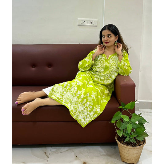 Pista Green Mulmul Cotton Chikankari Kurta