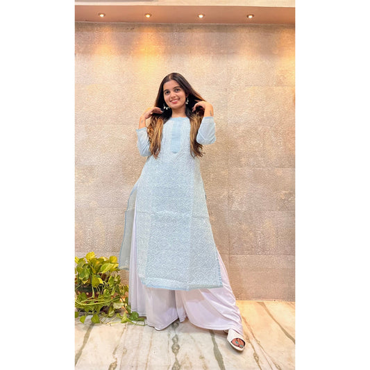 Grey Cotton Chikankari Kurti