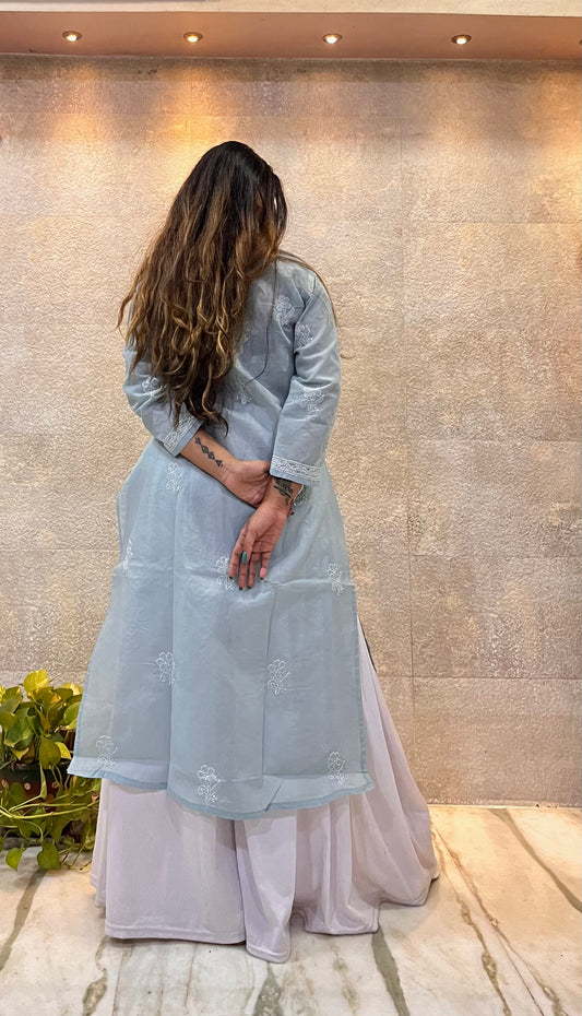 Grey Cotton Chikankari Kurti