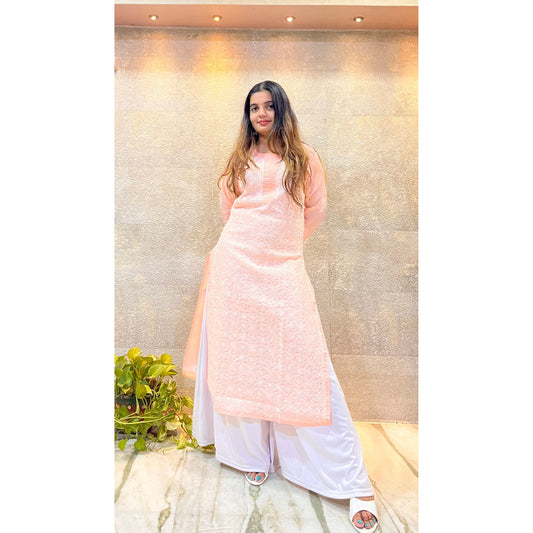 Orange Cotton Chikankari Kurti