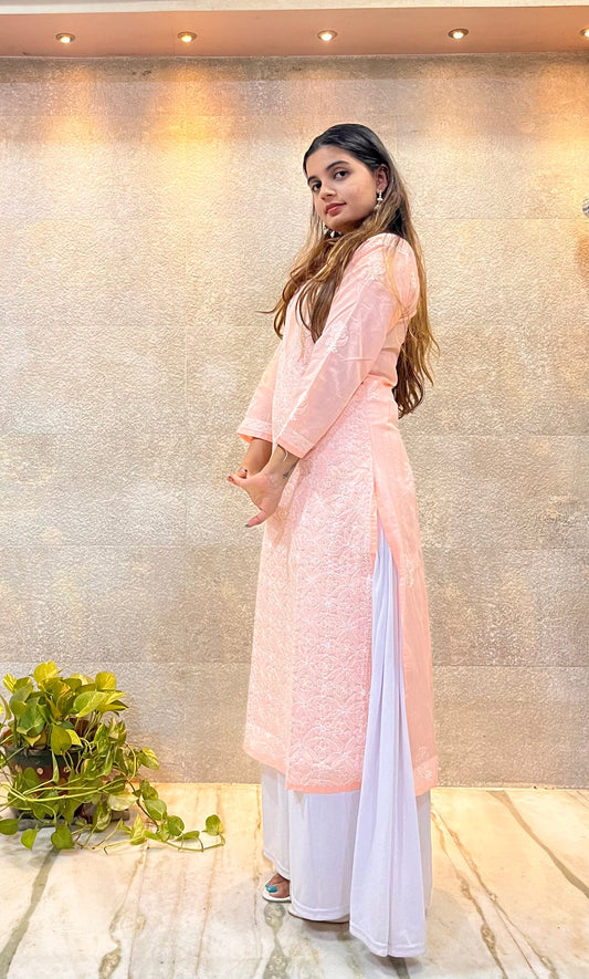 Orange Cotton Chikankari Kurti