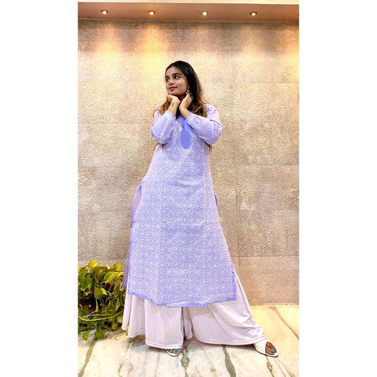 Purple Cotton Chikankari Kurti