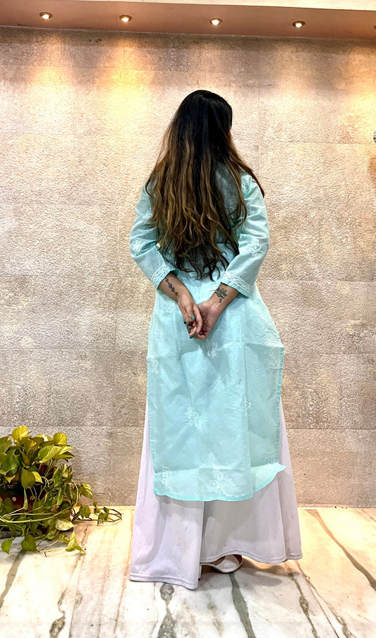 Sky Blue Cotton Chikankari Kurti