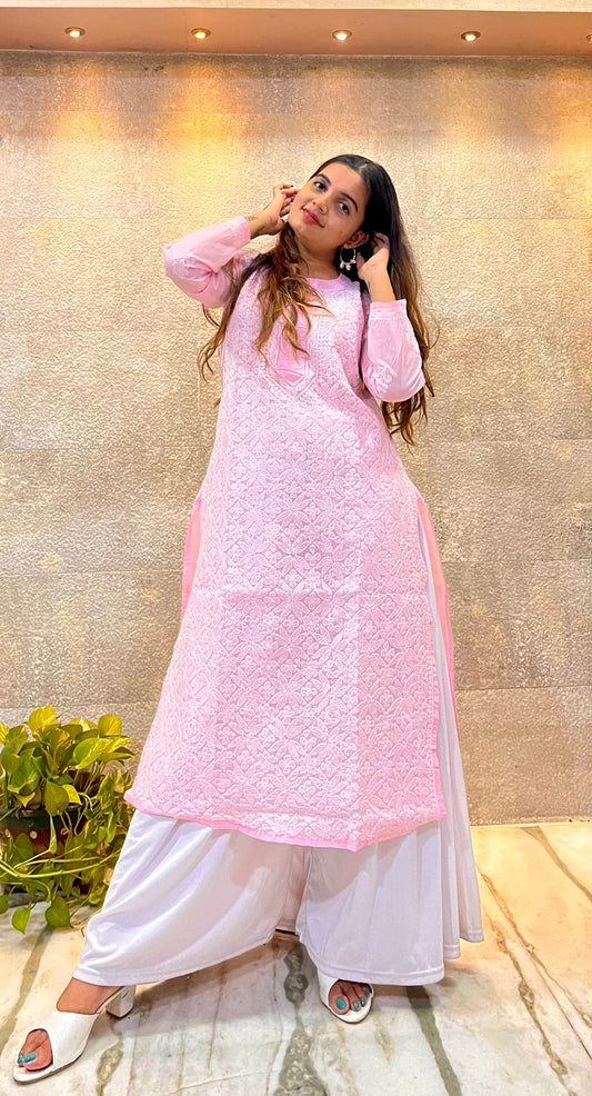 Pink Cotton Chikankari Kurti