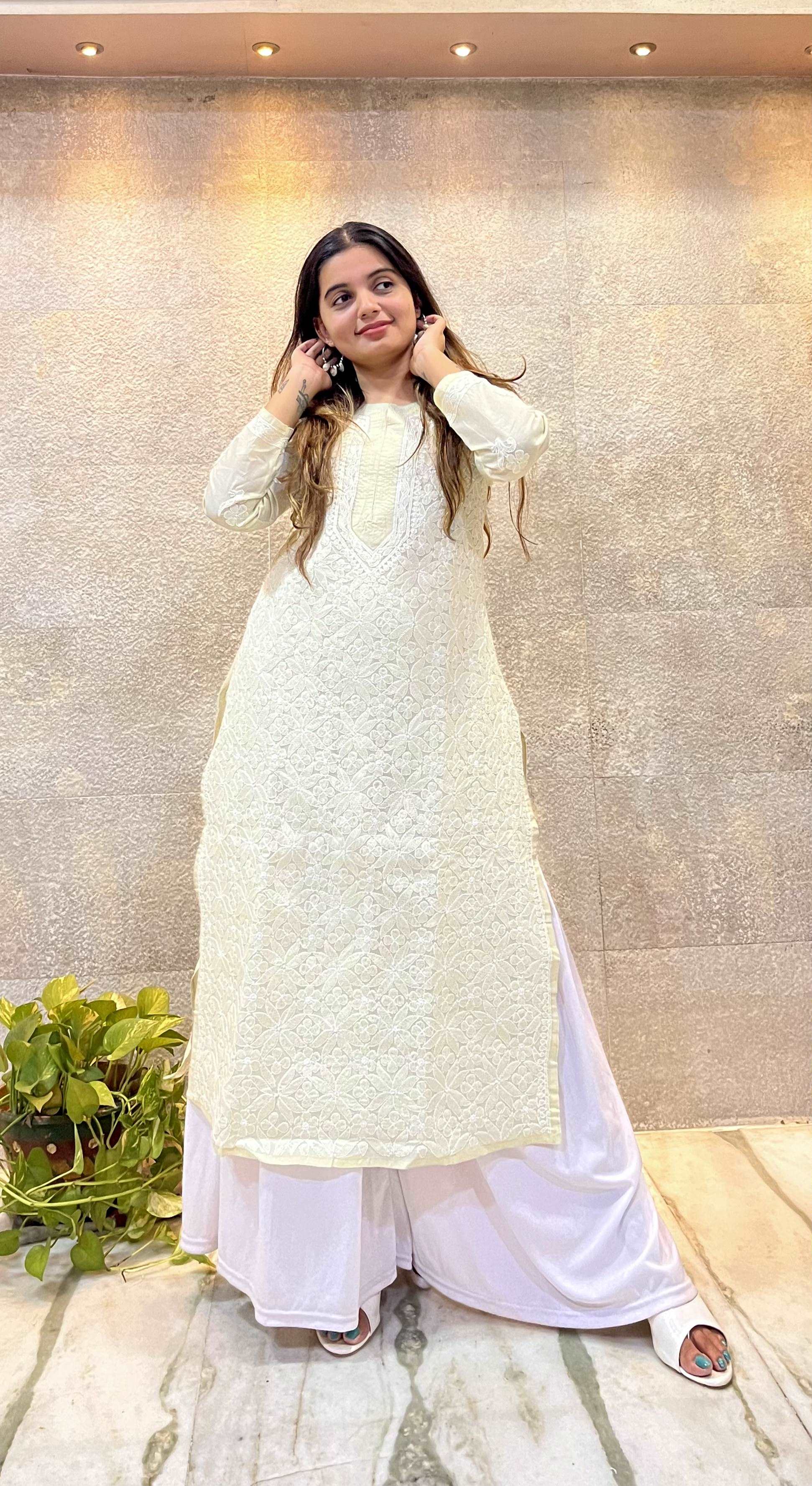 Beige Cotton Chikankari Kurti