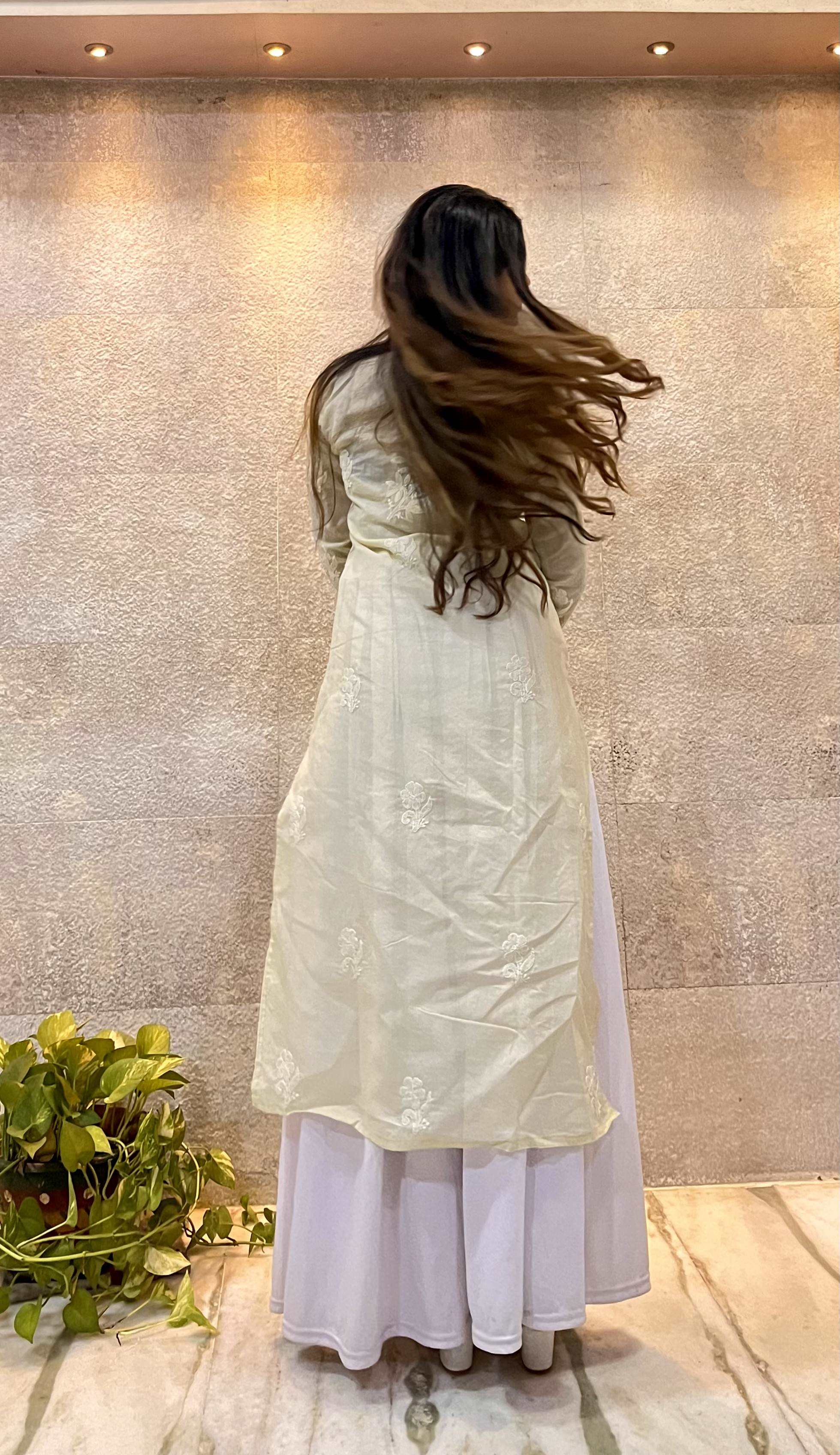 Beige Cotton Chikankari Kurti