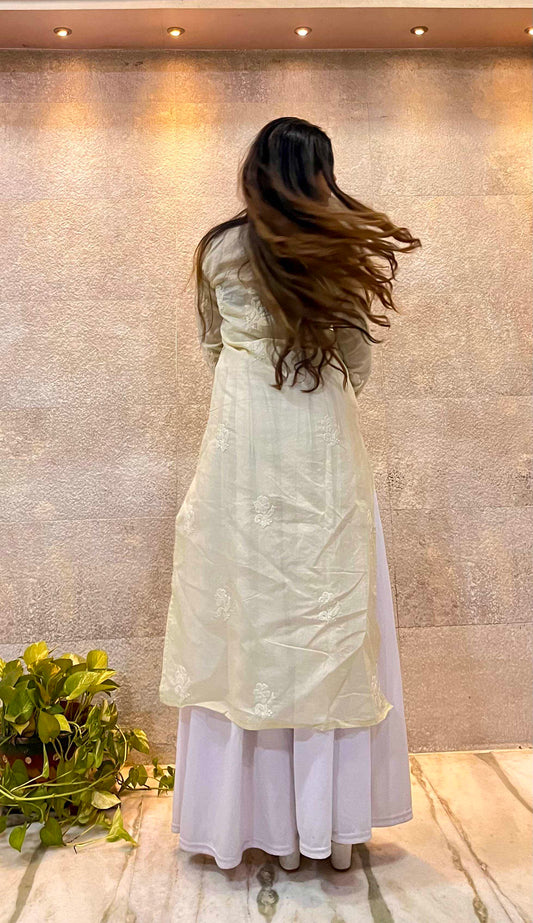 Beige Cotton Chikankari Kurti