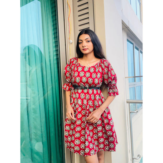 Sangria Red Print Short Dress