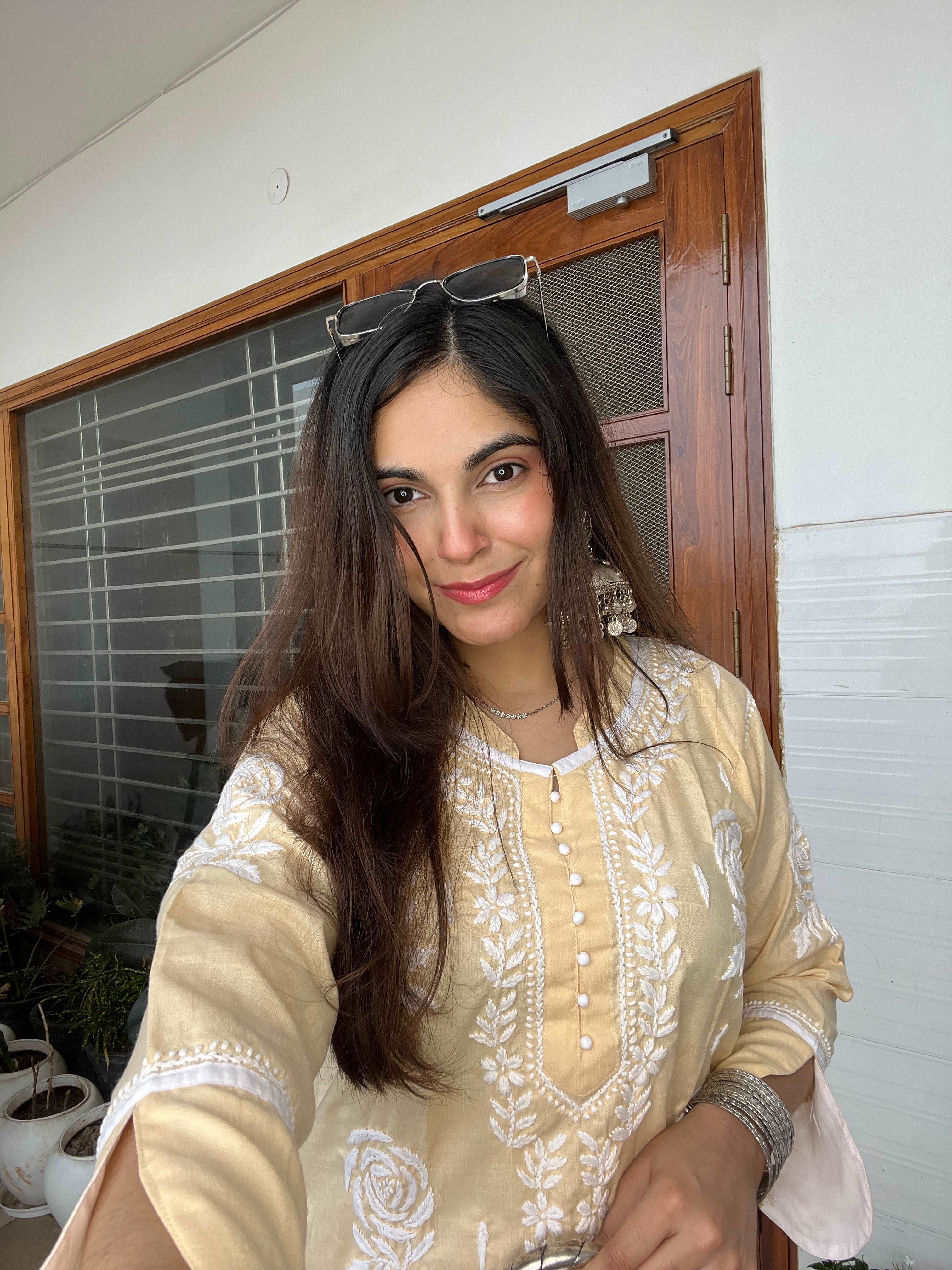 Beige Cotton Chikankari Kurta