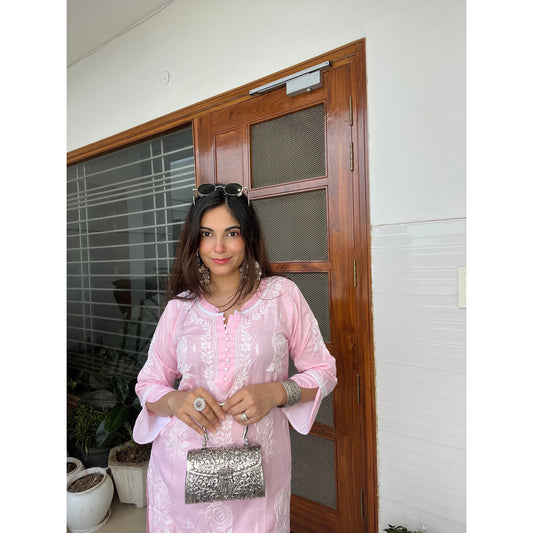 Pink Cotton Chikankari Kurta