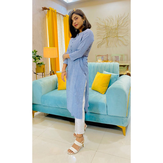 Solid Sky Blue Kurti
