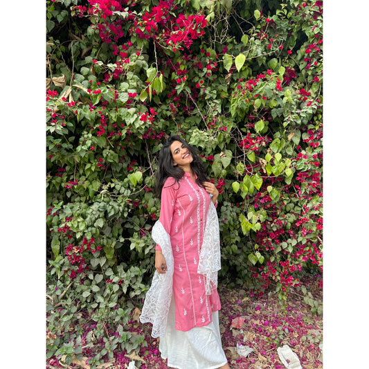 Pink Cotton Chikankari Kurta