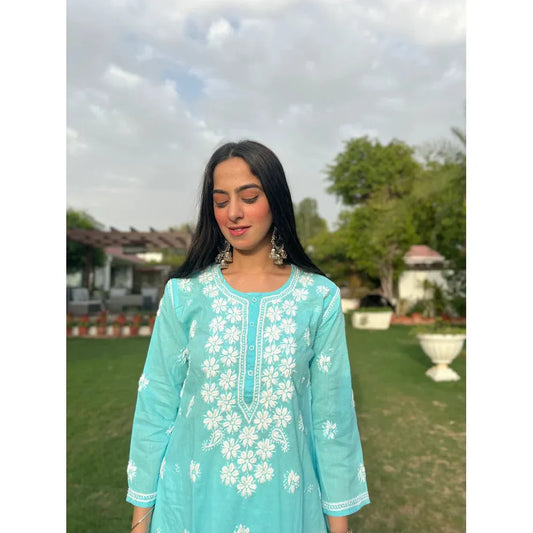 Sky Blue Cotton Chikankari Kurta