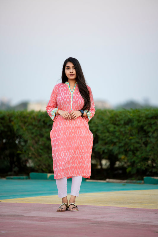 Pastle Pink V Neck Kurti