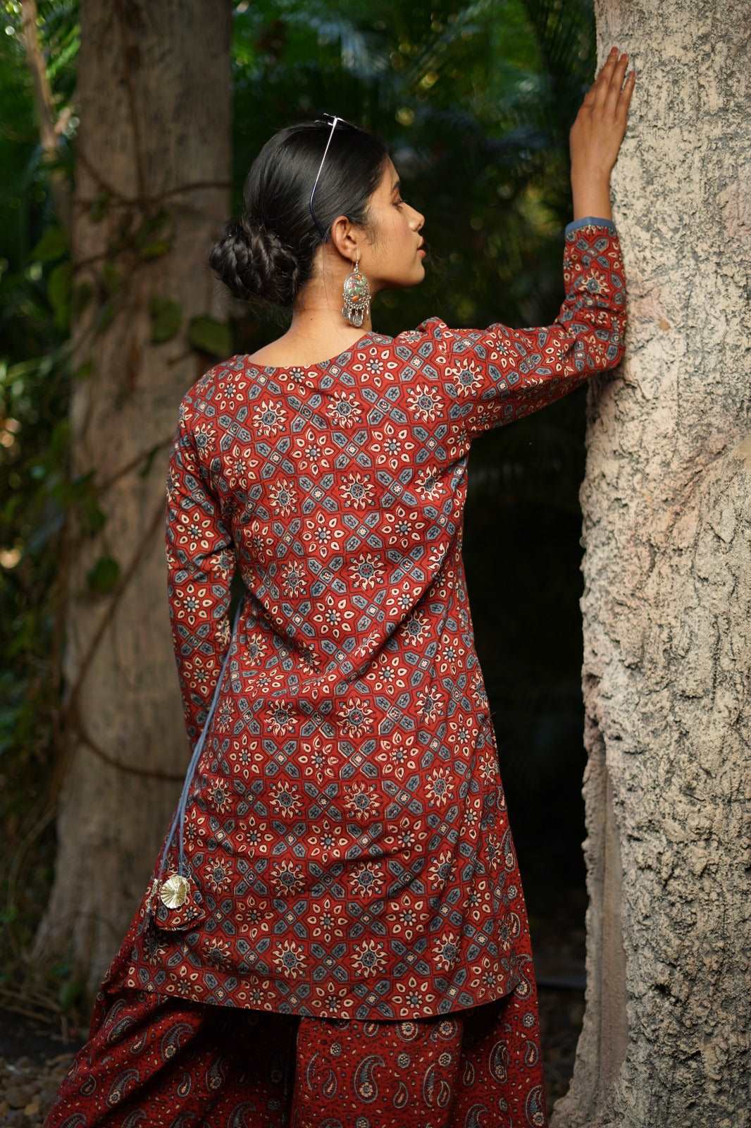 Angrakha style cotton Ajrakh Hand-Block Printed Red Handloom Kurti