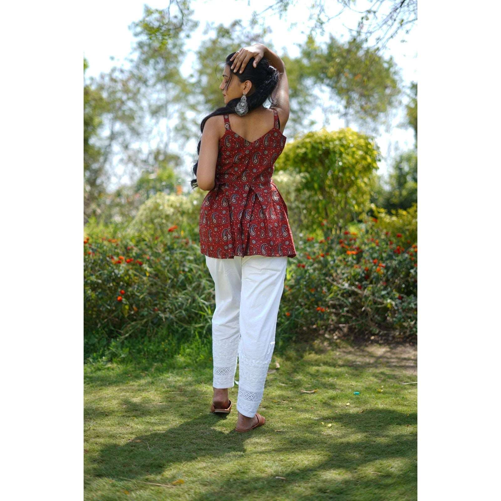 Cotton Ajrakh Hand-Block Print Red Handloom Top