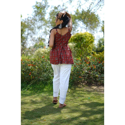 Cotton Ajrakh Hand-Block Print Red Handloom Top