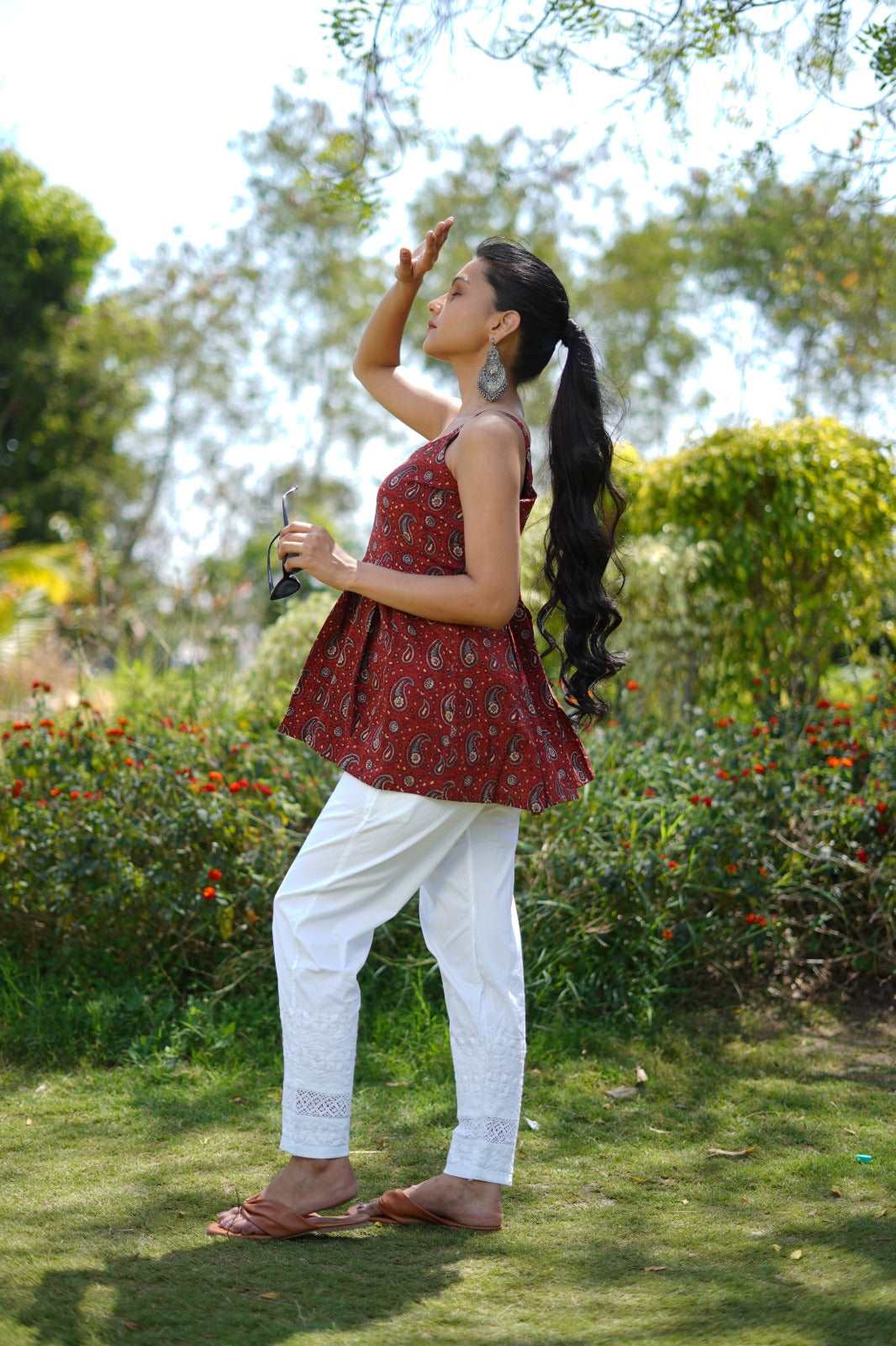 Cotton Ajrakh Hand-Block Print Red Handloom Top