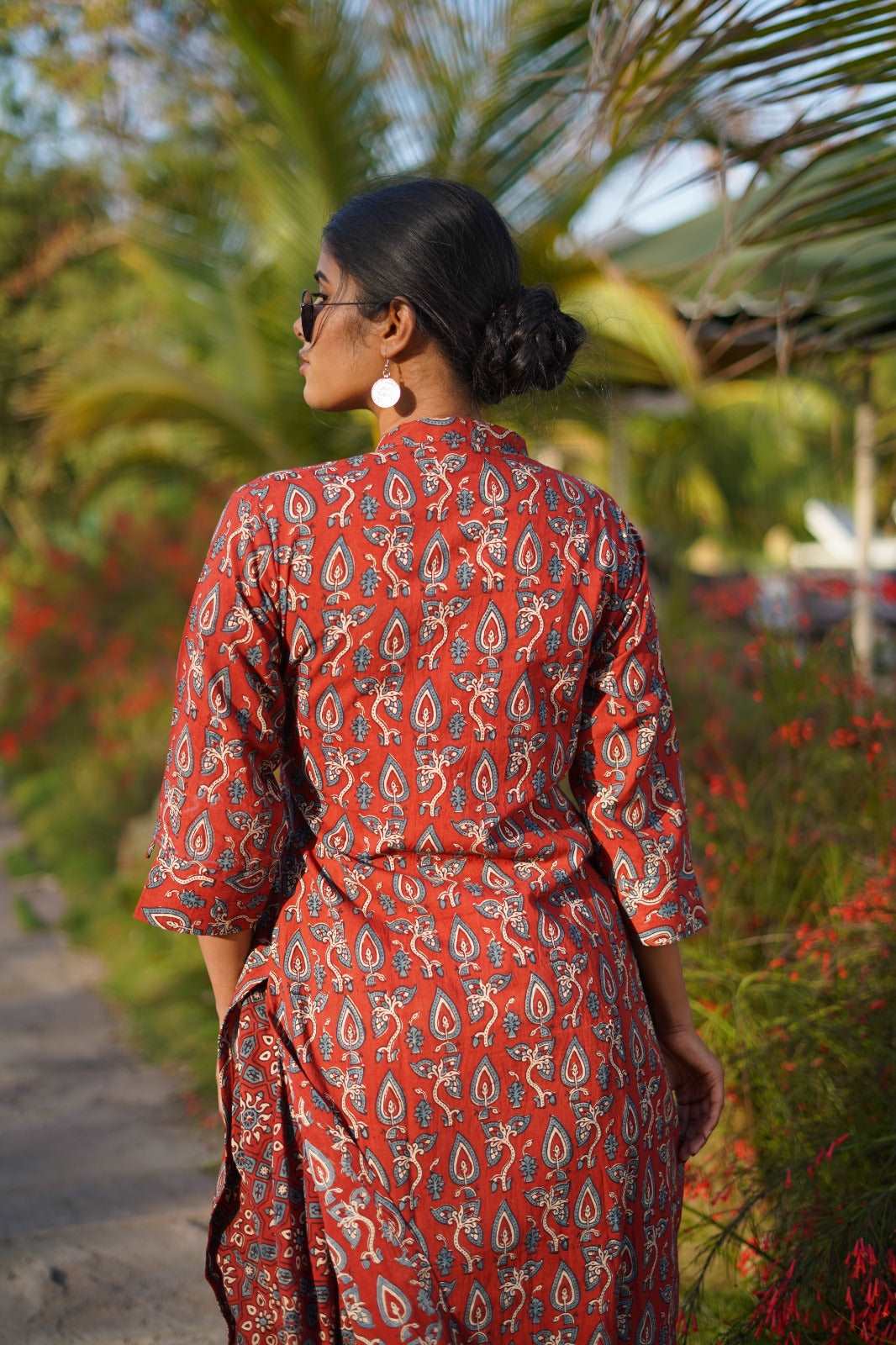 Cotton Red Kurti with Ajrakh Hand-Block Print