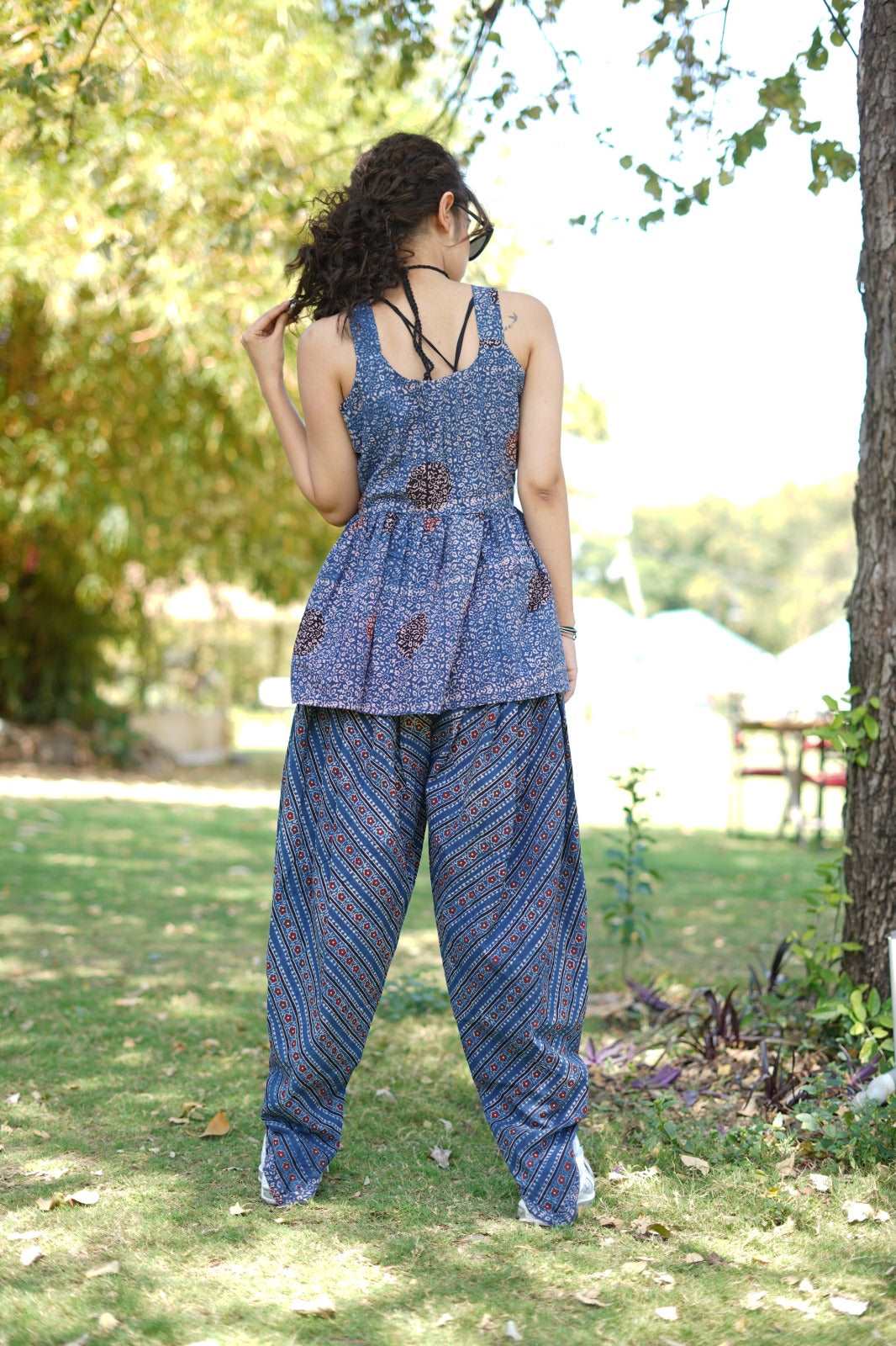 Ajrakh Hand Block-Printed baby-blue Cotton Handloom Top