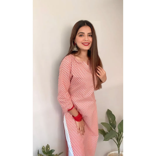 Rouge Pink Stripe Pattern Kurti