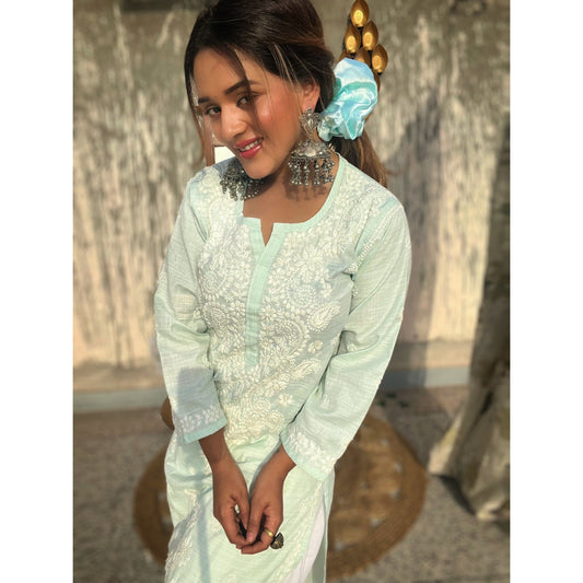 Sea Green Cotton Chikankari Kurti