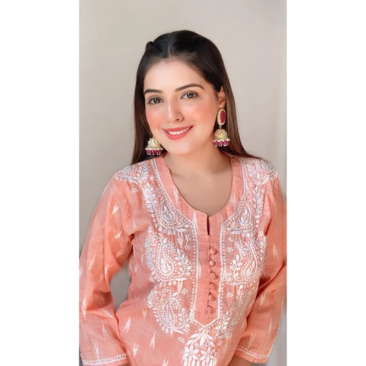Orange Cotton Chikankari Kurti