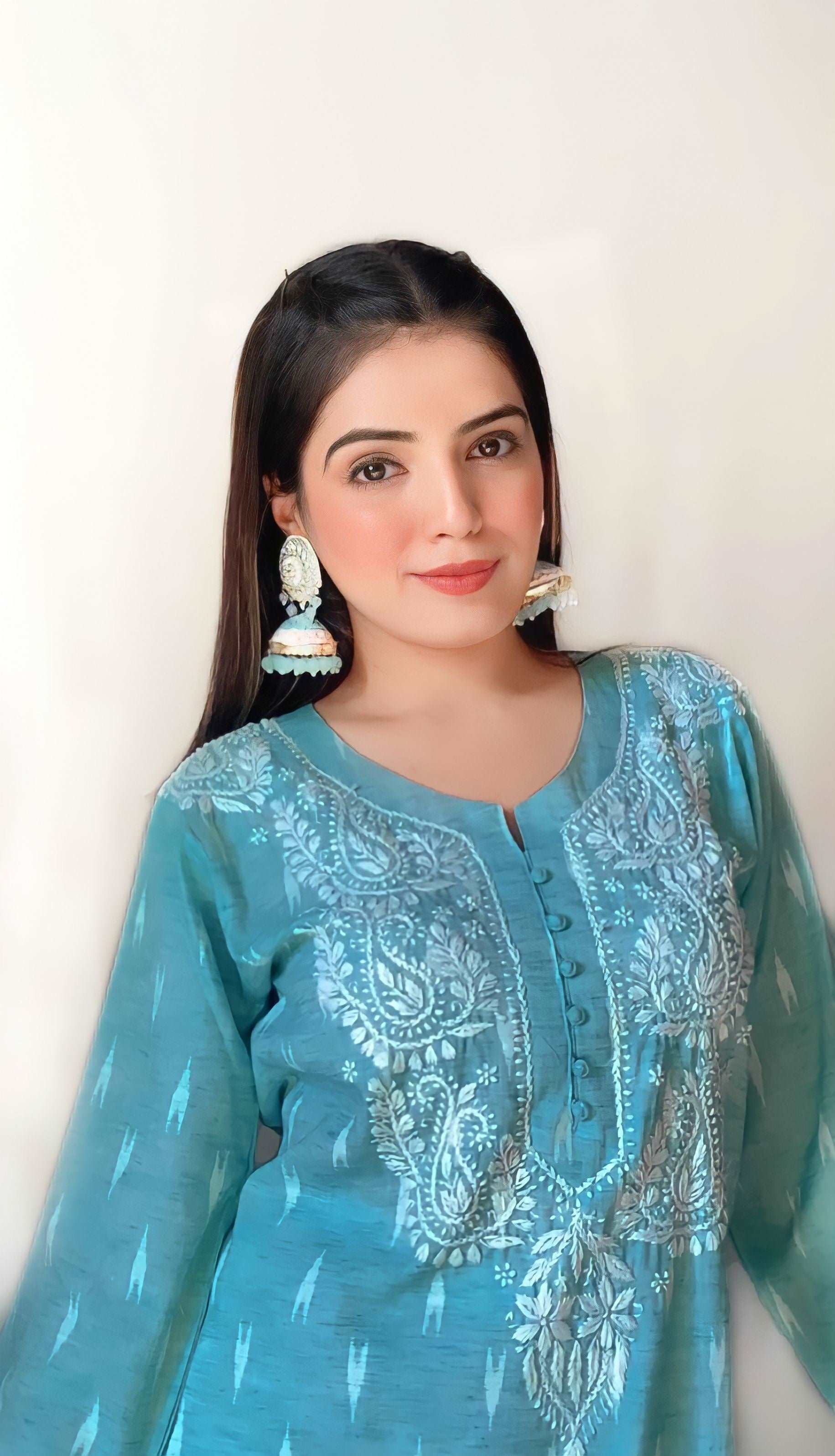 Aqua Blue Cotton Chikankari Kurti