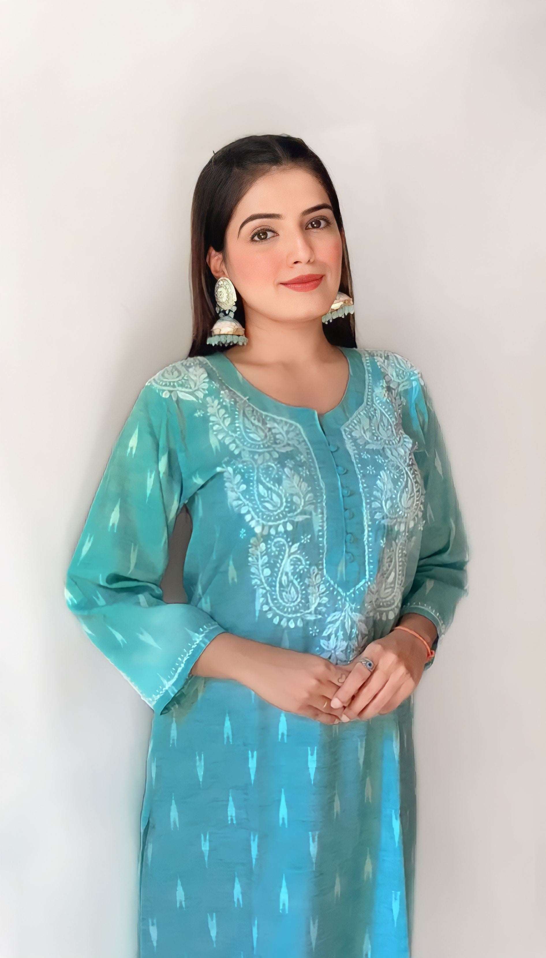 Aqua Blue Cotton Chikankari Kurti